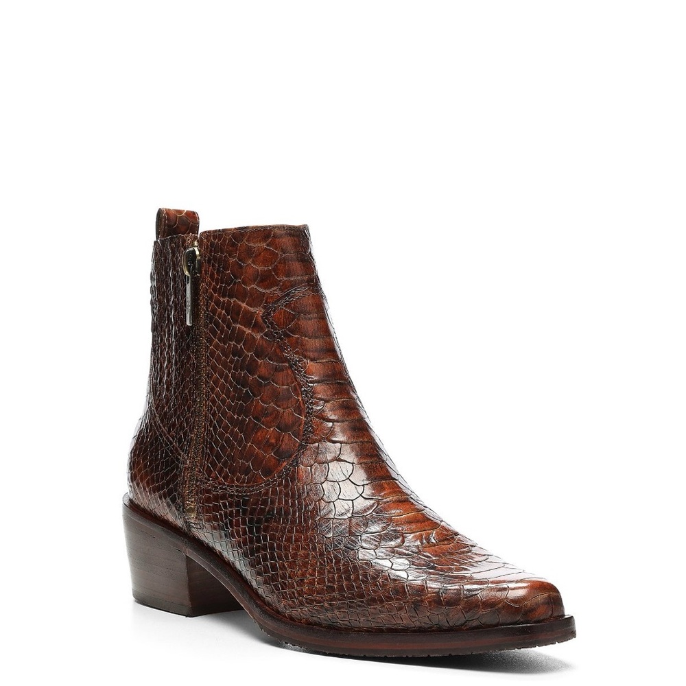 Donald Pliner Marisol Snake Print Chestnut Leather Bootie Womens 6.5 Western NIB
